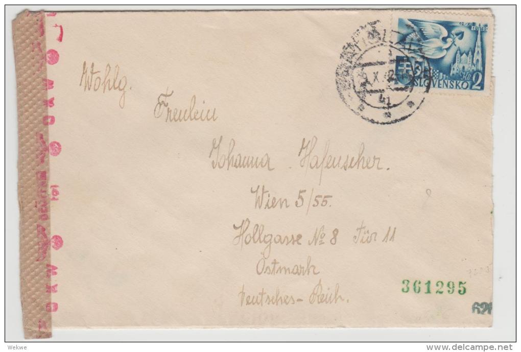 Slo001a/-SLOWAKEI - Europäischer Postkongress 2 Kr. Auf Zensiertem Brief Nach Wien 1942 - Briefe U. Dokumente