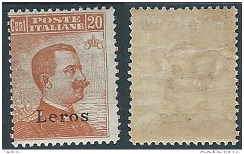 1921-22 EGEO LERO EFFIGIE 20 CENT MH * - W086 - Ägäis (Lero)