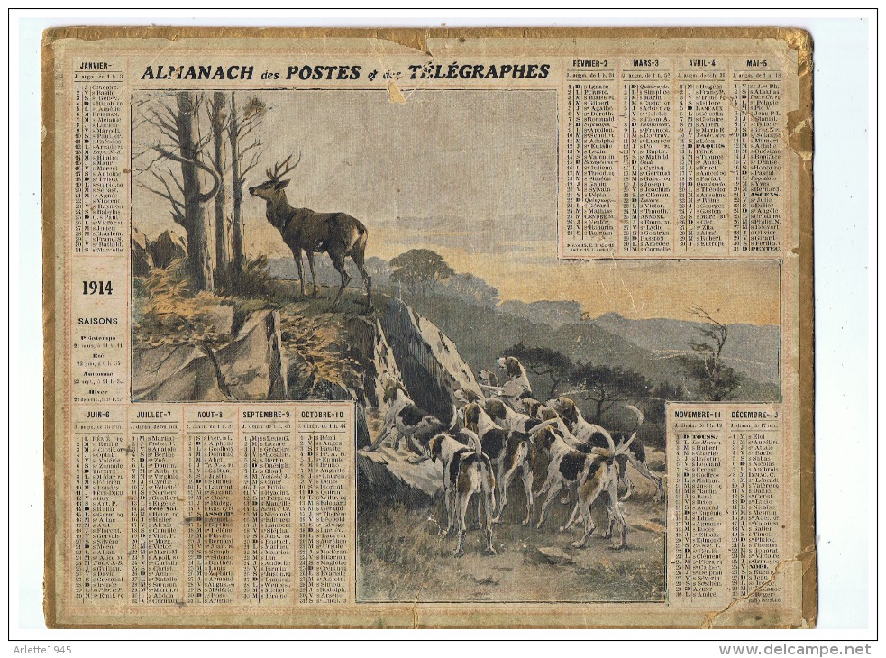 ALMANACH Des POSTES Et Des COMMUNICATIONS 1914 AU VERSO HEURES DES MAREES PORT DE DUNKERQUE - Formato Grande : 1901-20