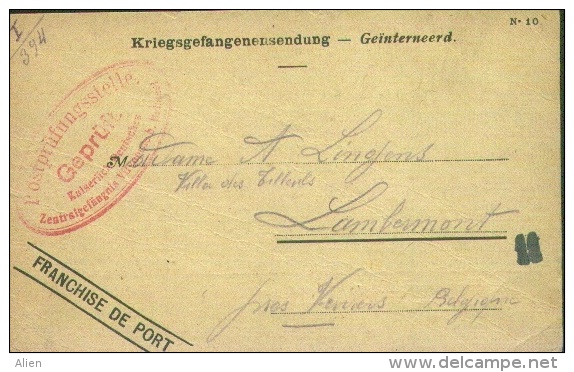 Kaart Van Kais. Deuts. Zentralgefängnis VILVOORDE Naar Verviers 1918, Censor "11". - Kriegsgefangenschaft
