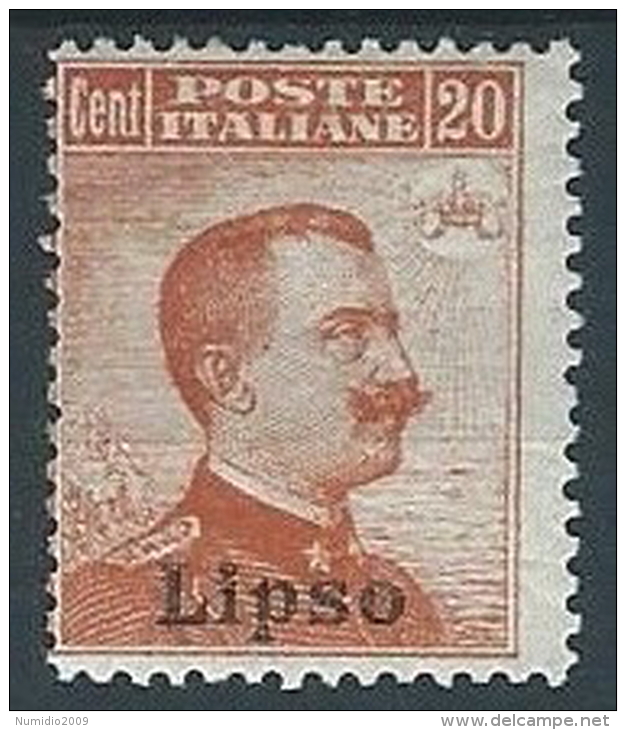 1917 EGEO LIPSO EFFIGIE 20 CENT MH * - W090-2 - Aegean (Lipso)