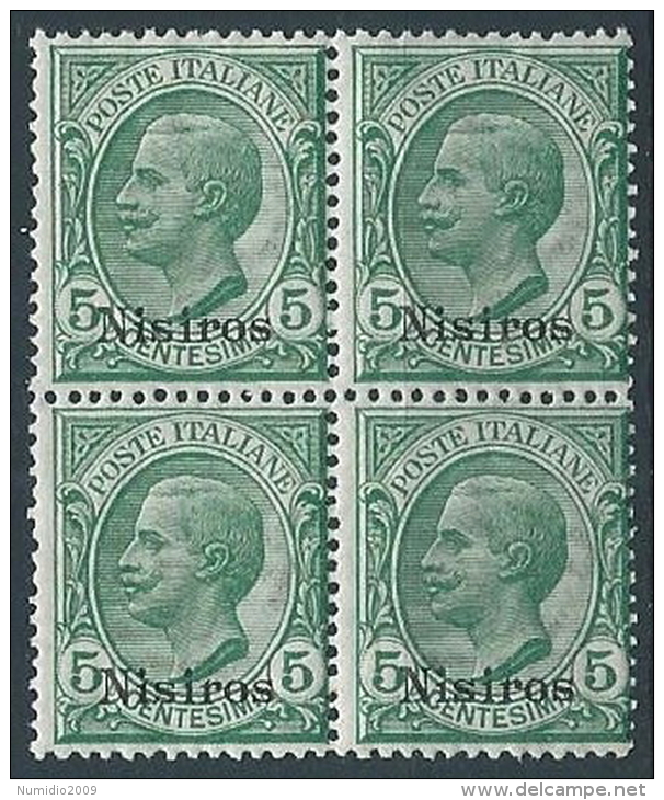 1912 EGEO NISIRO EFFIGIE 5 CENT QUARTINA MNH ** - W091 - Egeo (Nisiro)