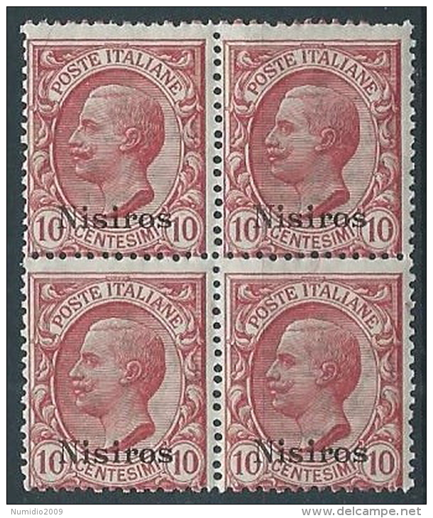 1912 EGEO NISIRO EFFIGIE 10 CENT QUARTINA MNH ** - W092 - Egeo (Nisiro)