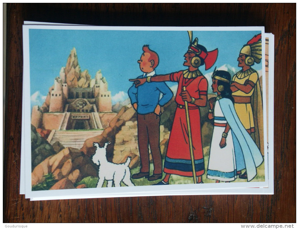 TINTIN Reproduction  CARTE POSTALE TINTIN ET LES INCAS DEVANT UN TEMPLE  HERGE - Tintin