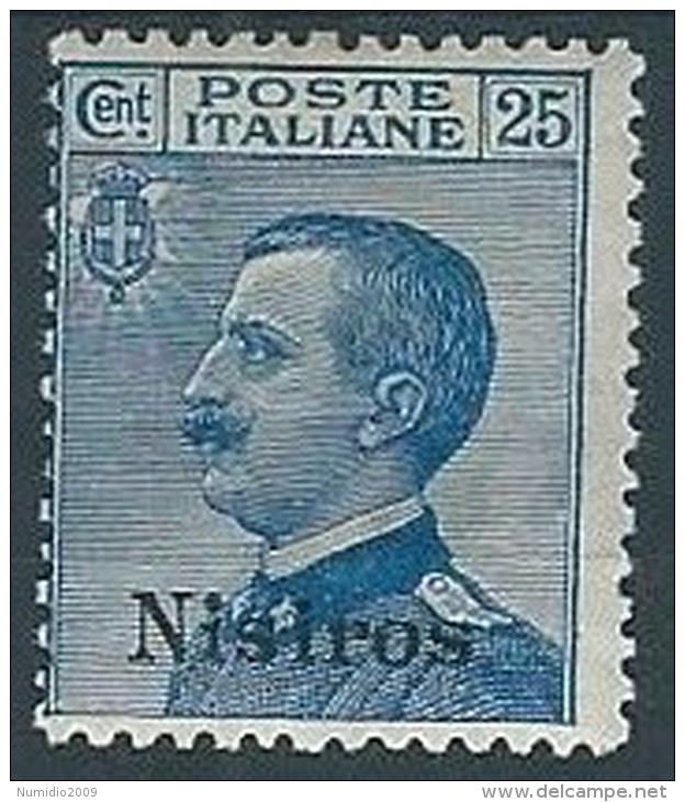 1912 EGEO NISIRO EFFIGIE 25 CENT MH * - W093 - Egeo (Nisiro)