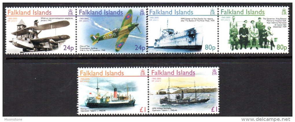 Falkland Islands 2005 60th Anniversary Of End Of WWII Set Of 6 (3 Pairs), MNH - Falkland