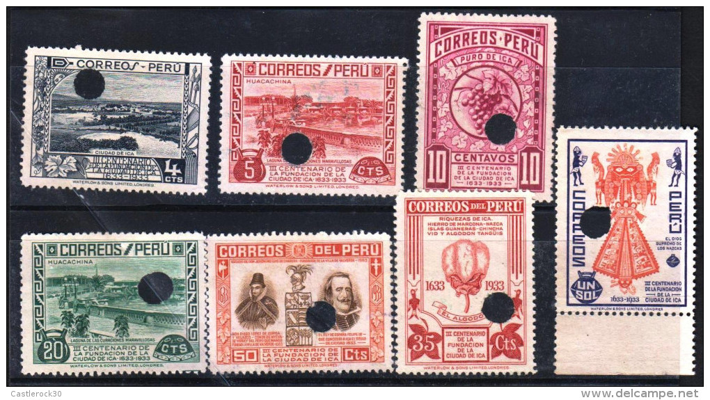 G)1935 PERU, PUNCH PROOFS, SPECIMEN, ICA-LAKE HUACACHINA-GRAPES-COTTON BOLL-ZUNIGA Y VELAZCO & PHILIP IV-SUPREME GOD OF - Peru