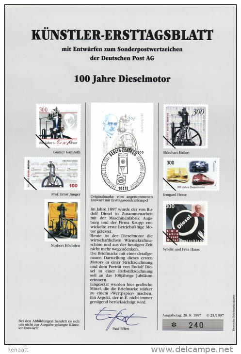 Germany 1997 Mi. 1942 FDC Art Card, Rudolf Diesel, German Inventor Of Diesel Engine, Mechanical Engineer - Autos