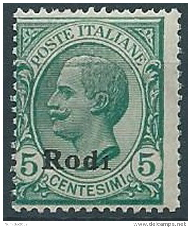1912 EGEO RODI EFFIGIE 5 CENT VARIETà I SENZA PUNTO MNH ** - W105-3 - Egée (Rodi)