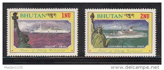 BHUTAN, 1986, Statue Of Liberty, American Independance, Ships,  2 Values, (1 Nu, 2 Nu) ,  MNH(**) - Indios Americanas