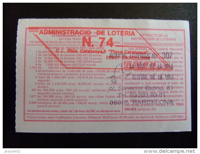 BILLETE DE LOTERÍA NACIONAL - SORTEO NAVIDAD 22/12/2001 - Nº 17666 - Billetes De Lotería