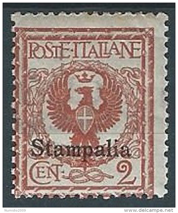 1912 EGEO STAMPALIA AQUILA 2 CENT MH * - W116 - Egée (Stampalia)