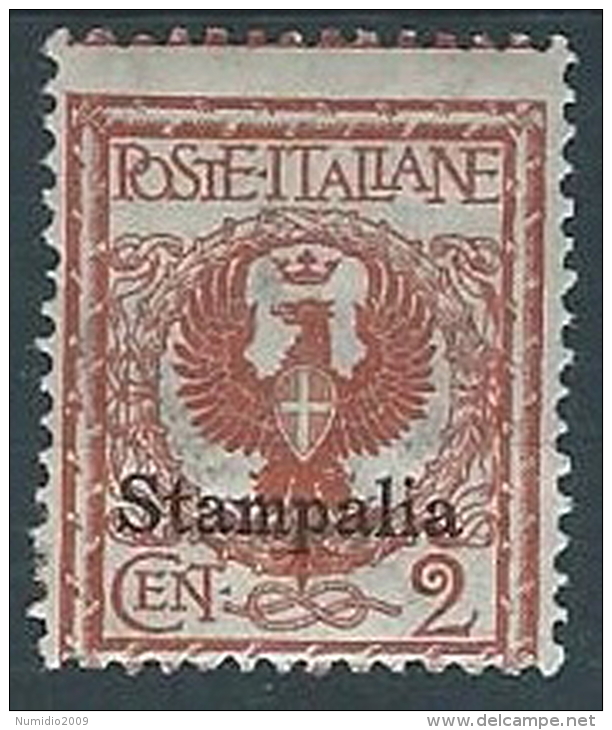 1912 EGEO STAMPALIA AQUILA 2 CENT MH * - W116-2 - Aegean (Stampalia)