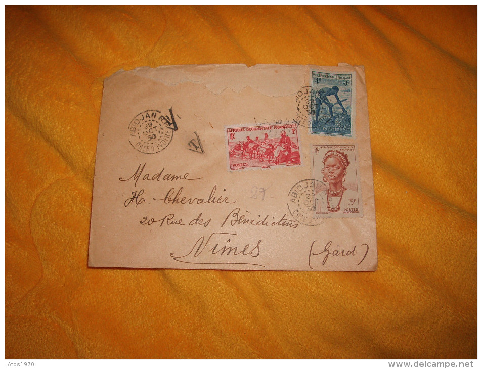 ENVELOPPE UNIQUEMENT DE 1950. / A.O.F. ABIDJAN COTE D´IVOIRE POUR NIMES FRANCE / CACHETS.+ TIMBRES - Ongebruikt