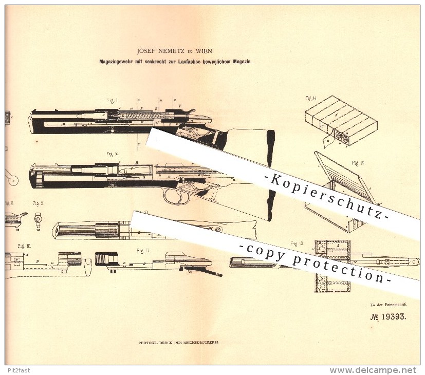 Original Patent - Josef Nemetz In Wien , 1882 , Magazingewehr , Gewehre , Waffen , Geschosse !!! - 1914-18