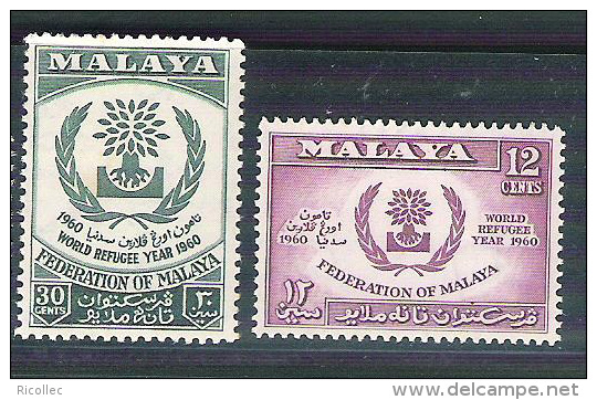 2 MNH Stamps Malaysia Malaya Malaisie 1960 World Refugee Year Réfugié - Malaysia (1964-...)