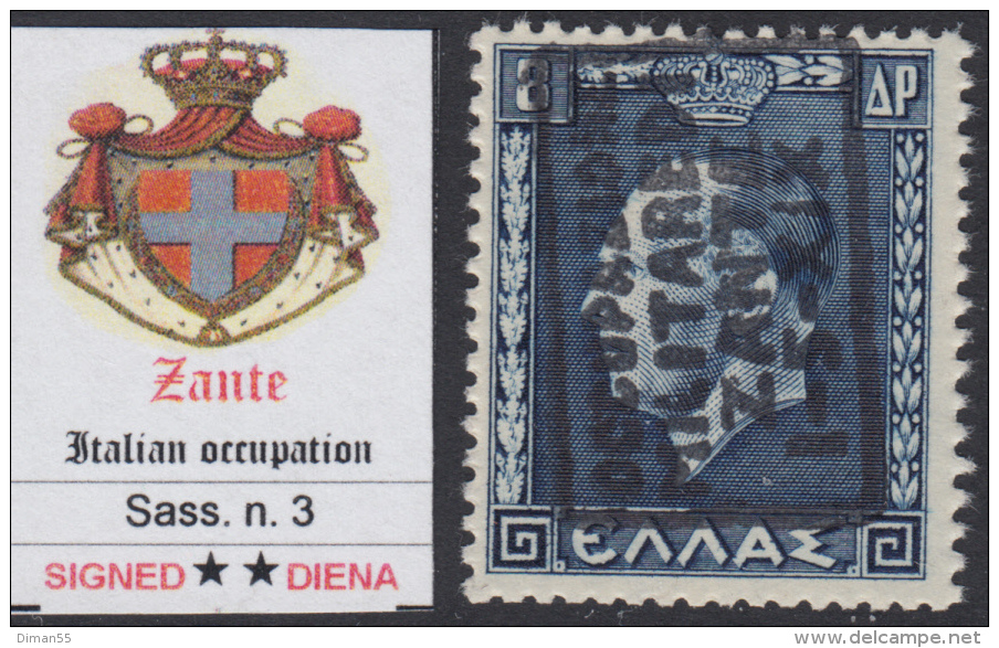 ITALY - ZANTE - N.3 - Cv 1600 Euro - FIRMATO DIENA - GOMMA INTEGRA - MNH** - Zante