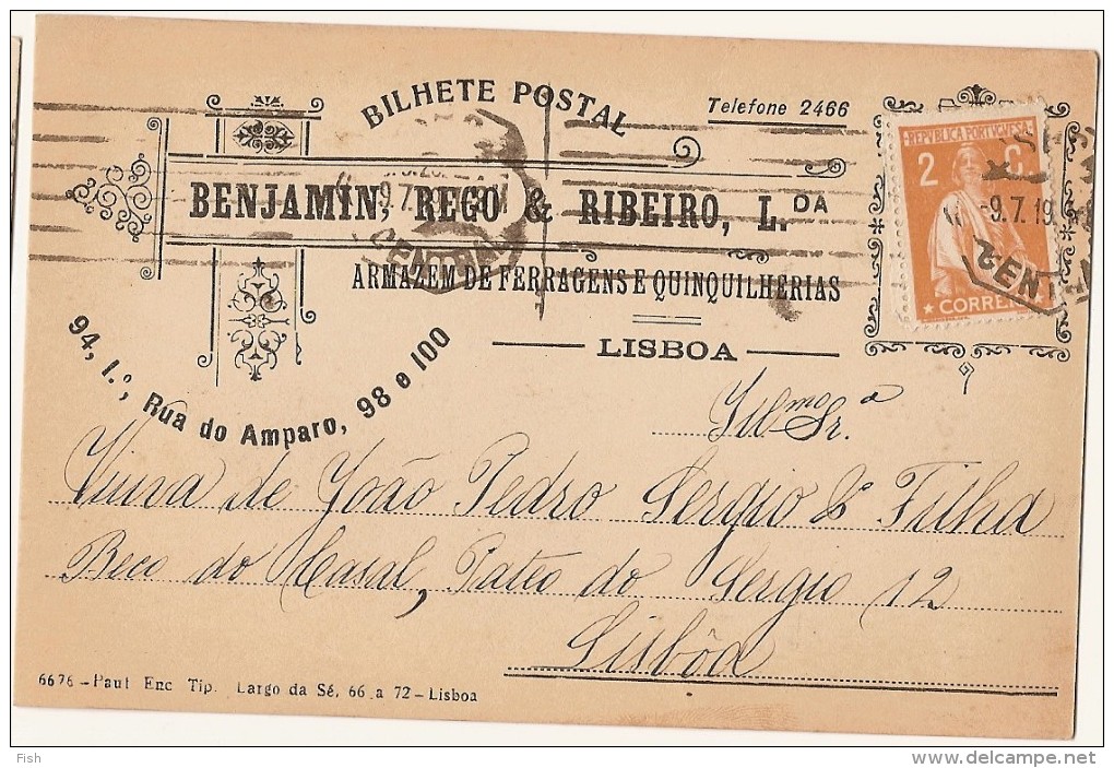Portugal & Bilhete Postal, Benjamim, Rego & Ribeiro, Lisboa 1918 (189) - Covers & Documents