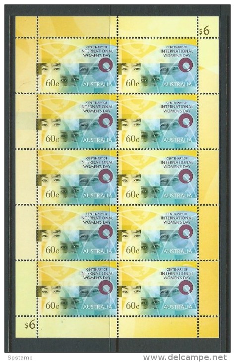 Australia 2011 International Womens Day Sheetlet Of 10 MNH - Mint Stamps