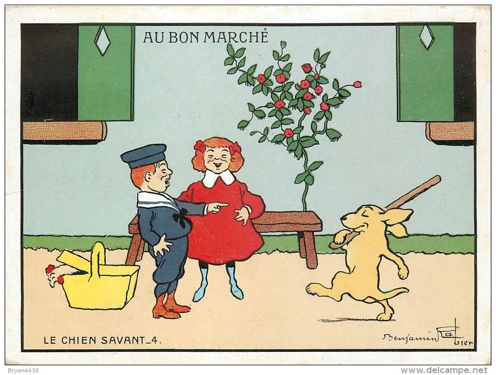 Benjamin Rabier - ** Le Chien Savant ** - Carte Ancienne Du "Bon Marché" - Grand Format (11,5 X 15 Cm) - Rabier, B.