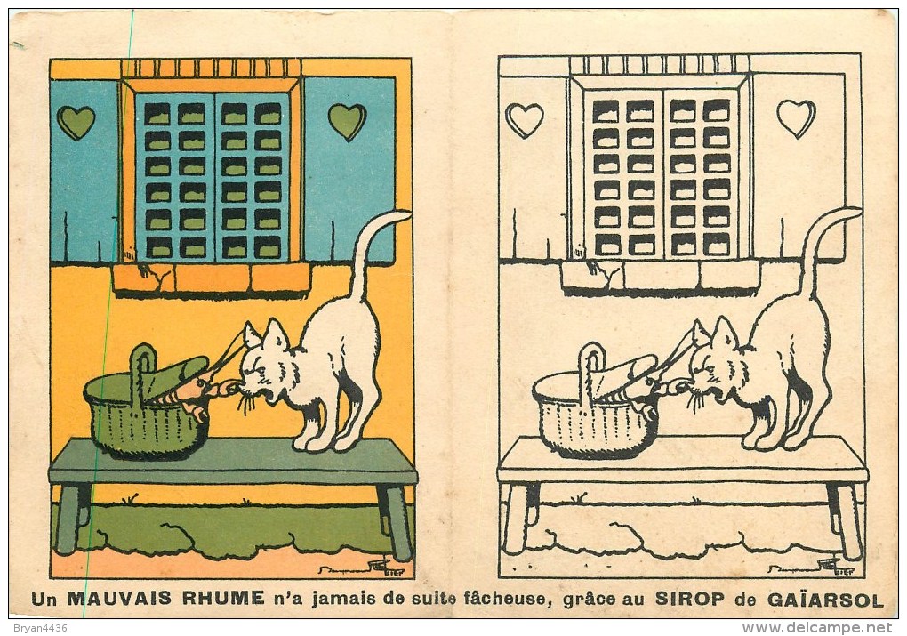 Benjamin Rabier - ** Les Animaux - Chat ** - Carte Ancienne Pub à Colorier- Format Ouvert (11 X 16 Cm) - Rabier, B.