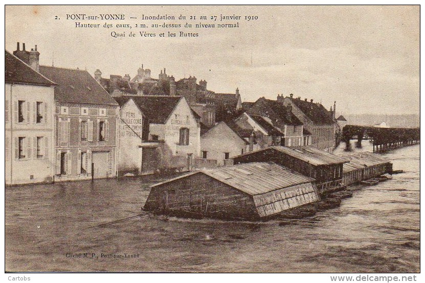 89 PONT-sur-YONNE  Inondations Du 21 Au 27 Janvier 1910 Quai De Vères Et Le Buttes - Pont Sur Yonne