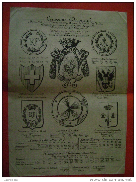 MANUFACTURE DE CHATILLON SOUS BAGNEUX- FABRIQUE DE DRAPEAUX DE TOUTES NATIONS -TARIF ANNEE 1894 - Material Und Zubehör