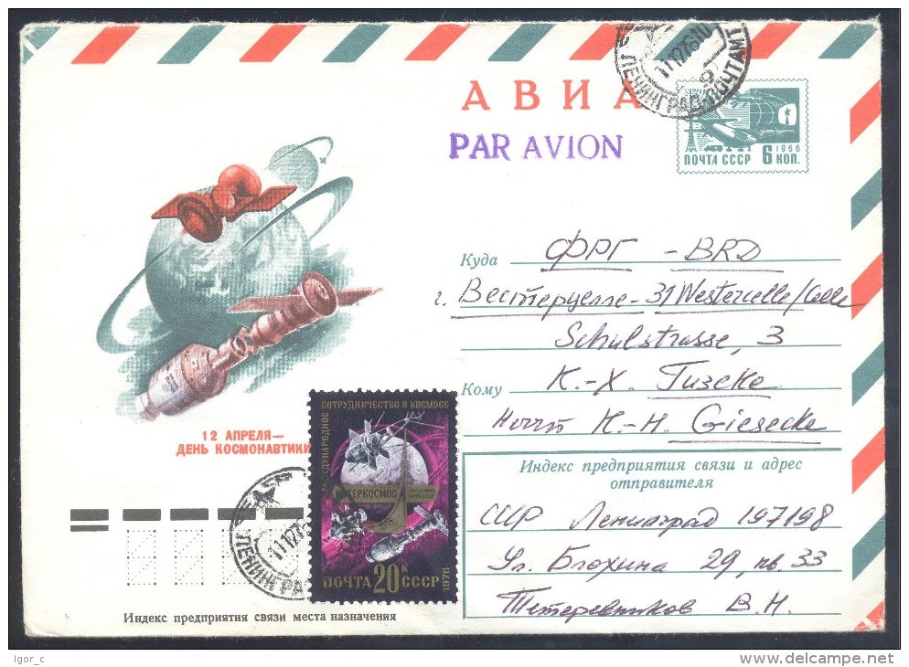 Russia CCCP Russland 1976 Air Mail Cover: Space Weltraum: Intercosmos - Apollo Soyuz Cosmonauts Day; Sent To Germany - UdSSR