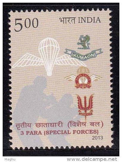 India MNH 2013,  3 Para Special Forces, Lion Insignia , Parachute, Special  Drugs Operations, Hostage Rescue, Etc - Nuovi