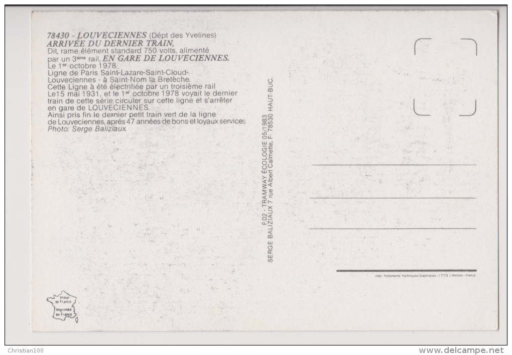 LOUVECIENNES : GARE - ARRIVEE DU DERNIER TRAIN EN 1978 - CPSM GRAND FORMAT -R/V- - Louveciennes