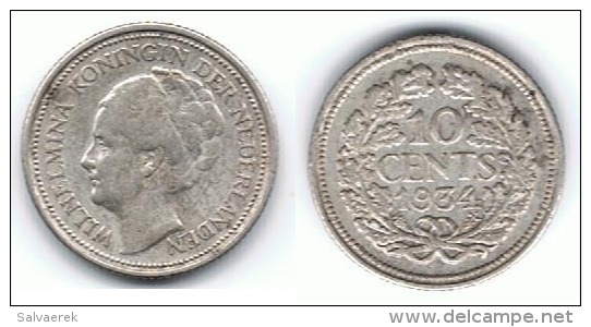 HOLANDA NEDERLANDER 10 CENTS 1934 PLATA SILVER - 10 Cent