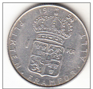 SUECIA 1954  1 KRONOR .GUSTAVO VI ADOLFO .MBC  VER FOTO PLATA CN4307 - Suecia