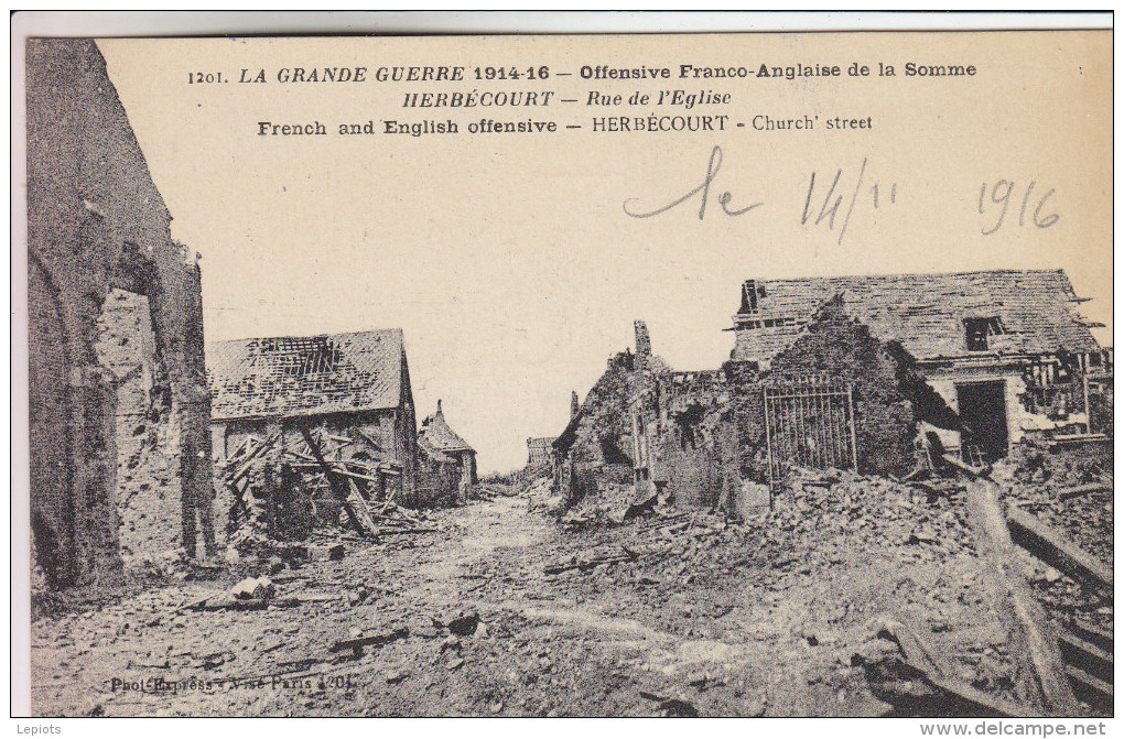 80 - Herbécourt - Rue De L'Eglise - Offensive Franco-Anglaise De La Somme - Excellent état - Scans Recto-verso - Autres & Non Classés