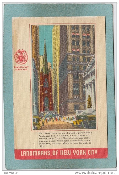 WALL  STREET  - SEAL OF THE  CITY OF   NEW  YORK   -  1950  - - Wall Street