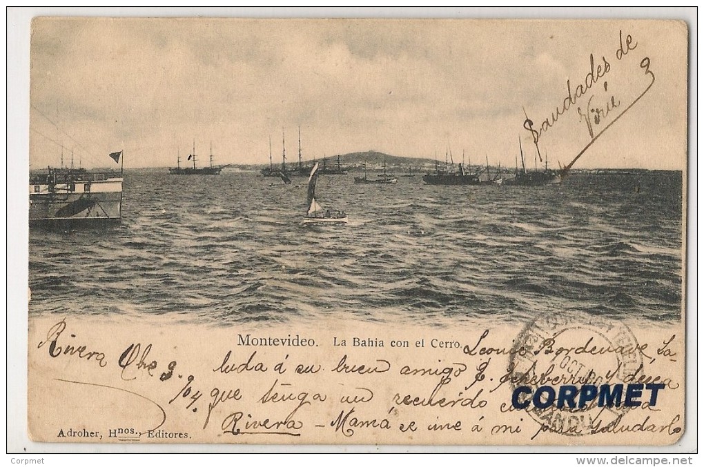 URUGUAY - MONTEVIDEO - La Bahia Con El Cerro - 1904 Enviada A Paysandu - Editor Adroher Hnos - Uruguay