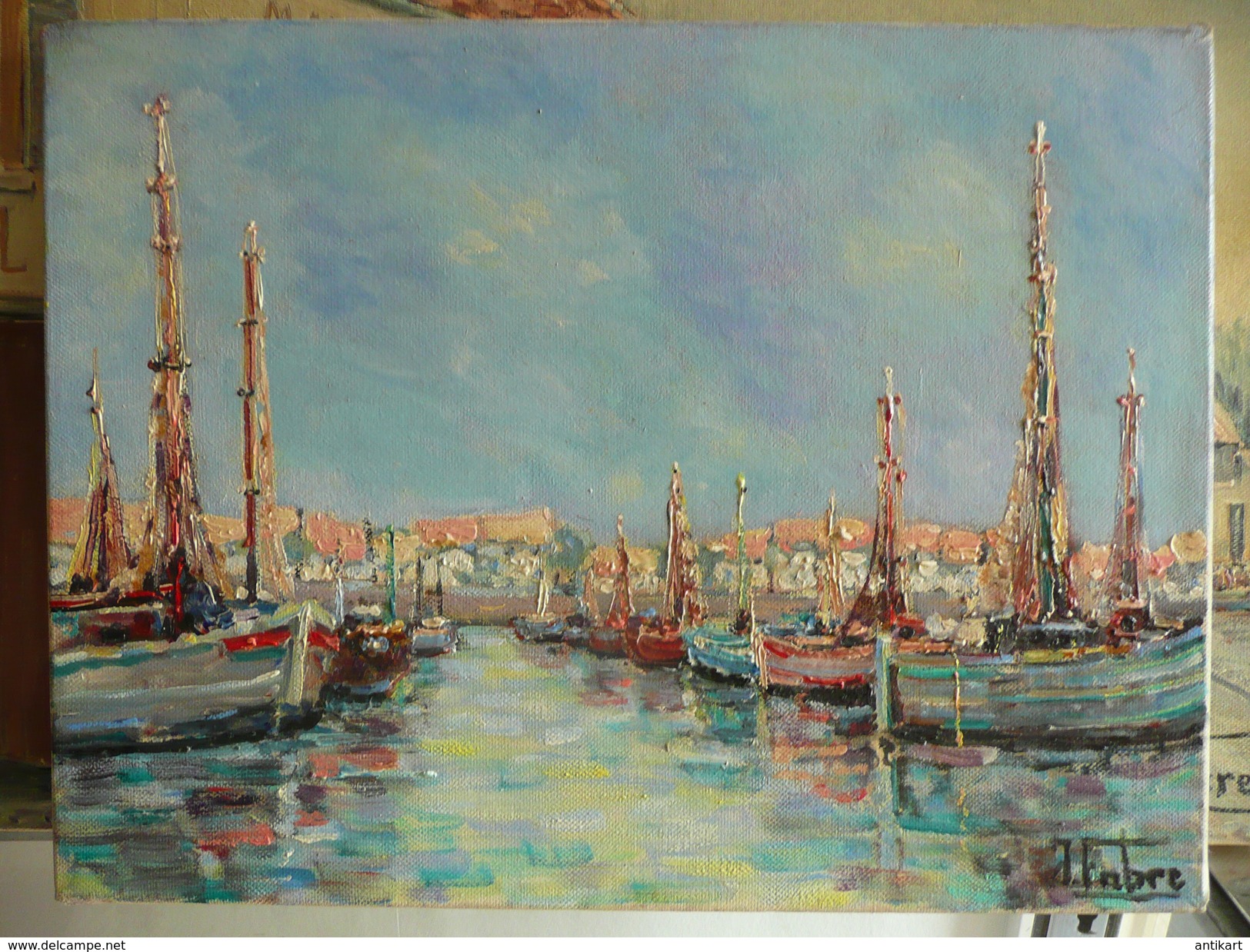 J. Fabre - Port De Méditerranée- HST Signée - Oleo