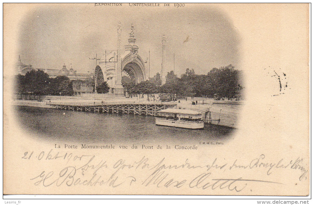 CPA - EXPOSITION UNIVERSELLE DE 1900 - LA PORTE MONUMENTALE VUS DU PONT DE LA CONCORDE - PRECURSEUR - Otros Monumentos