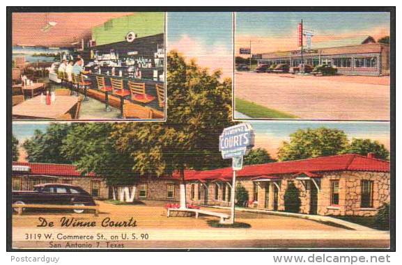 San Antonio 7, Texas - De Winne Courts - Linen Postcard - San Antonio