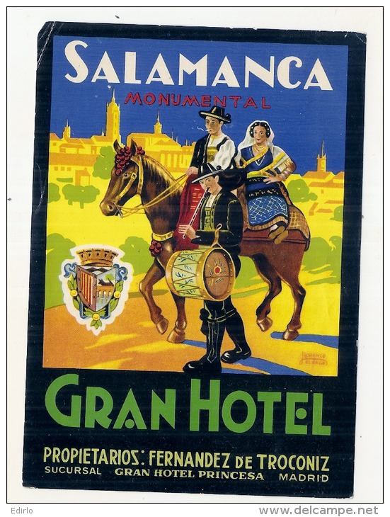 Etiquette D'hotel  15cm  GRAN HOTEL SAMANCA Plis Chromo Litho - Etiquettes D'hotels