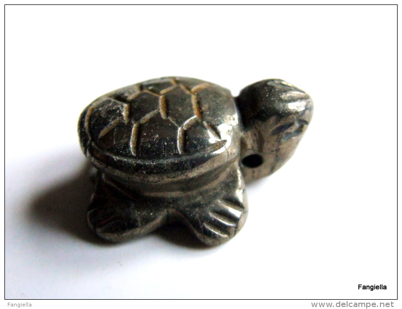 1 Perle Tortue Sculptée En Pyrite Pierre Semi-précieuse Environ 19x16x9mm  Adorable Torture En Véritable Pyrite - Perle