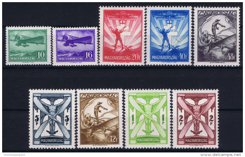 Hungary  Mi Nr 502 - 510 MNH/**   1933 Airmail, 20 F Has NOT A Fold, But A Gum Stripe - Unused Stamps