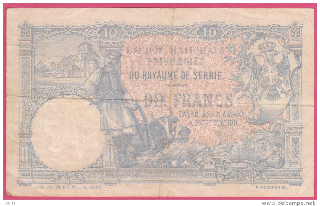 SERBIA SERBIE. 10 DINARA (10FRANCS) 1893. Sérié C 479 N° 497 - Serbia