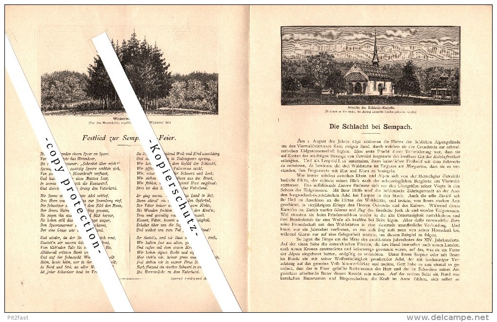 Gedenkblatt Für Die 500-jährige Schlachtfeier Von Sempach , 1386-1886 , Winkelried-Stiftung , Schlacht !!!! - Sempach