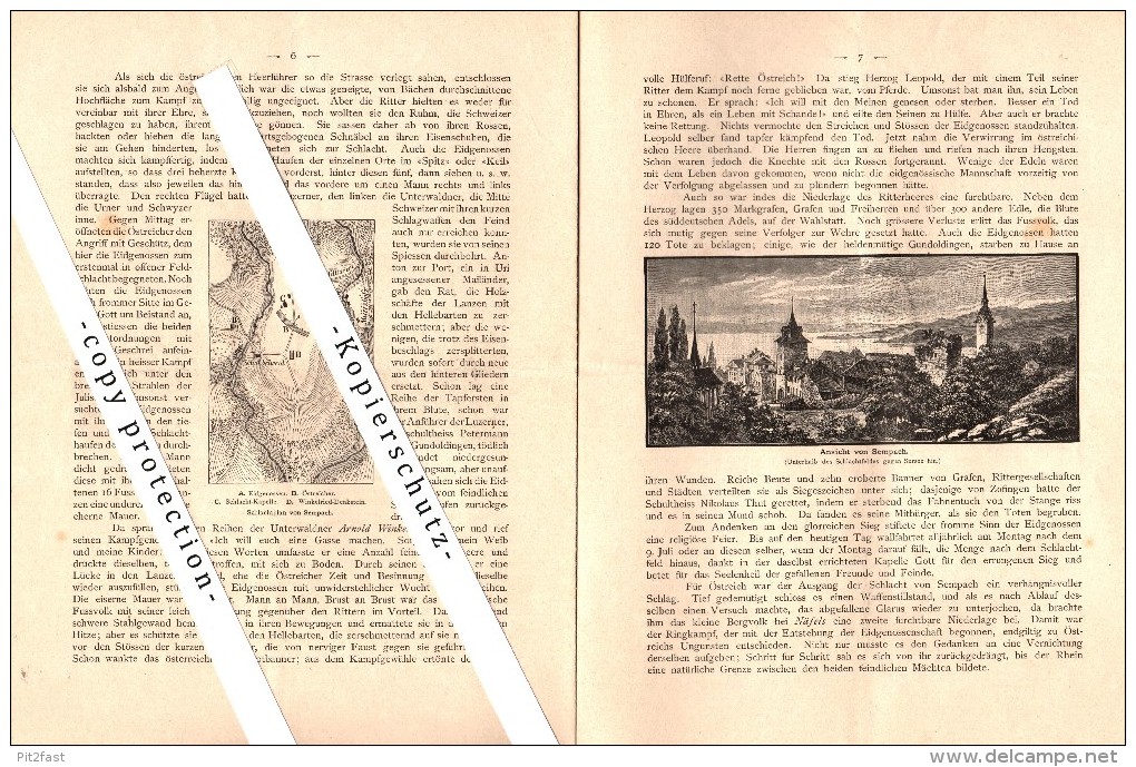 Gedenkblatt Für Die 500-jährige Schlachtfeier Von Sempach , 1386-1886 , Winkelried-Stiftung , Schlacht !!!! - Sempach