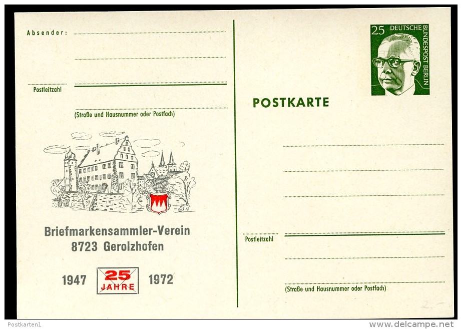 BERLIN P82 ZC1 Postkarte ZUDRUCK Schloss Gerolzhofen ** 1972  NGK 8,00 &euro; - Cartes Postales Privées - Neuves