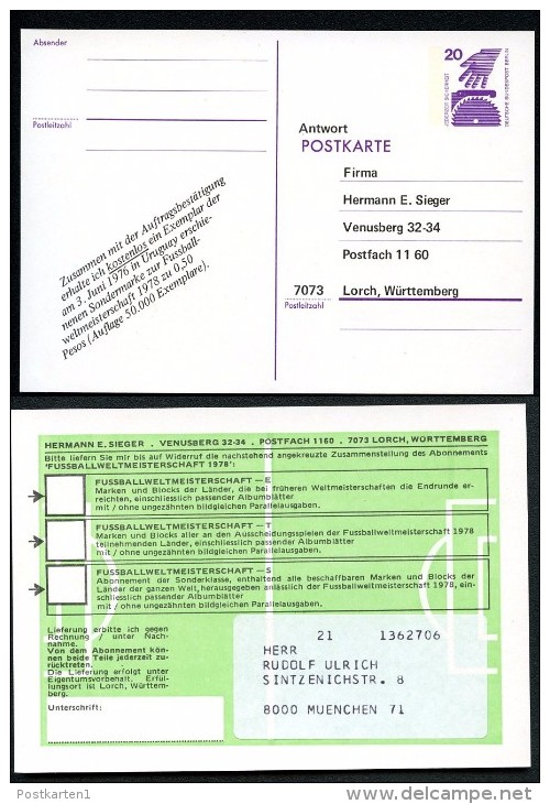 BERLIN P94 ZB2 Postkarte ZUDRUCK SIEGER FUSSBALL-WM ** 1978 - Cartoline Private - Nuovi