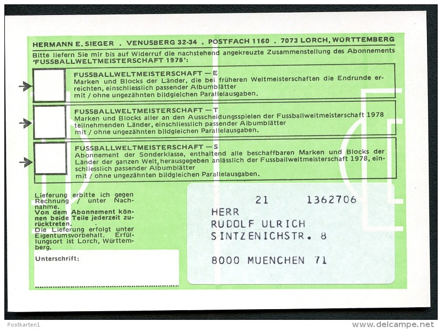 BERLIN P94 ZB2 Postkarte ZUDRUCK SIEGER FUSSBALL-WM ** 1978 - Cartes Postales Privées - Neuves