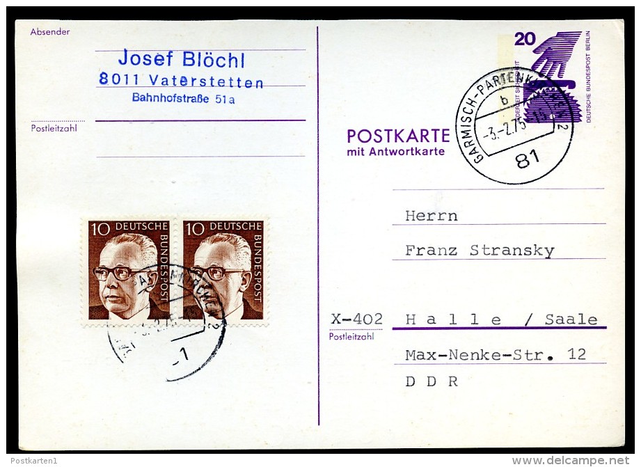 P96 F Frage-Postkarte Gebraucht Garmisch-Halle 1975  Kat. 12,00 € - Cartes Postales - Oblitérées