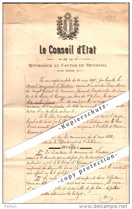 Le Conseil D` Etat , Hauterive NE 1891 , République Et Canton De Neuchatel  !!! - Hauterive