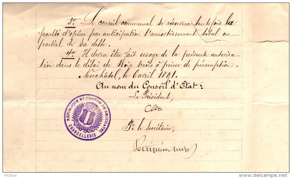 Le Conseil D` Etat , Hauterive NE 1891 , République Et Canton De Neuchatel  !!! - Hauterive